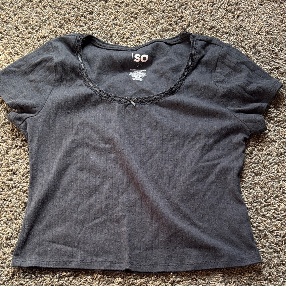 SO Women's Elegant Black Short Sleeve Top